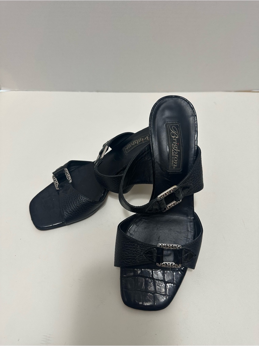Brighton Black Leather Slide Sandals. Size 7.5